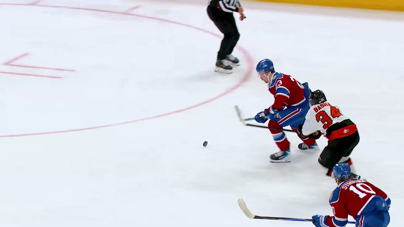 Hockey player carrying the puck in Period Pumper